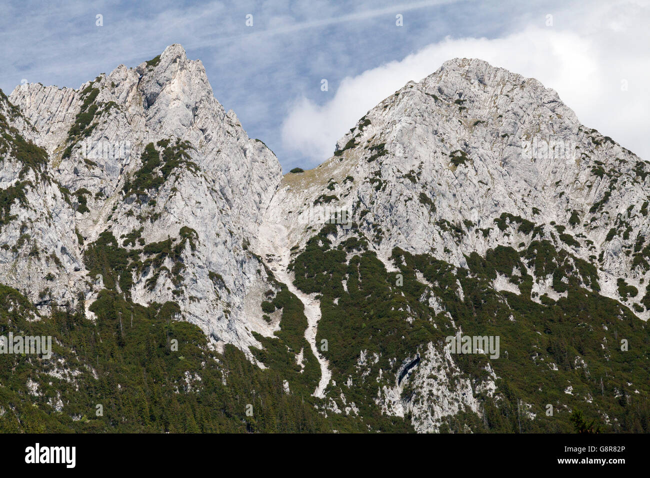 Wilder Kaiser mountains in the Austrian Tyrol. These limestone mountains reach over 2300 metres (7700 feet) Stock Photo