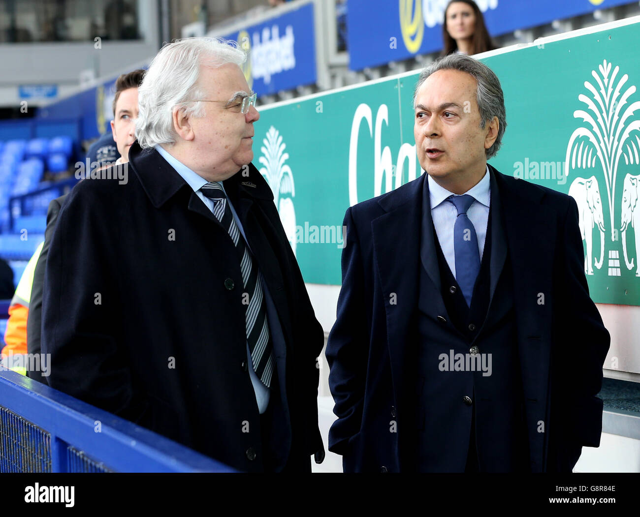 New Everton owner Farhad Moshiri with Bill Kenwright (left) before the Emirates FA Cup, Quarter Final match at Goodison Park, Liverpool. Stock Photo