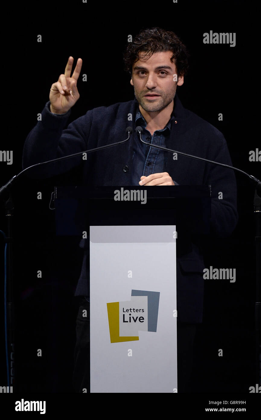 Oscar Issac performs Letter from Richard Feynman during the fourth night of the Letters Live series at the Freemason's Hall, London. Stock Photo