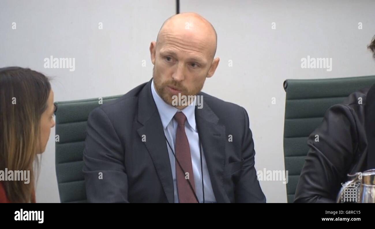 Ex-England rugby captain and BBC presenter Matt Dawson speaks as the Health and Petitions committee hear evidence from bereaved parents following a mass petition on the meningitis B vaccine. Stock Photo