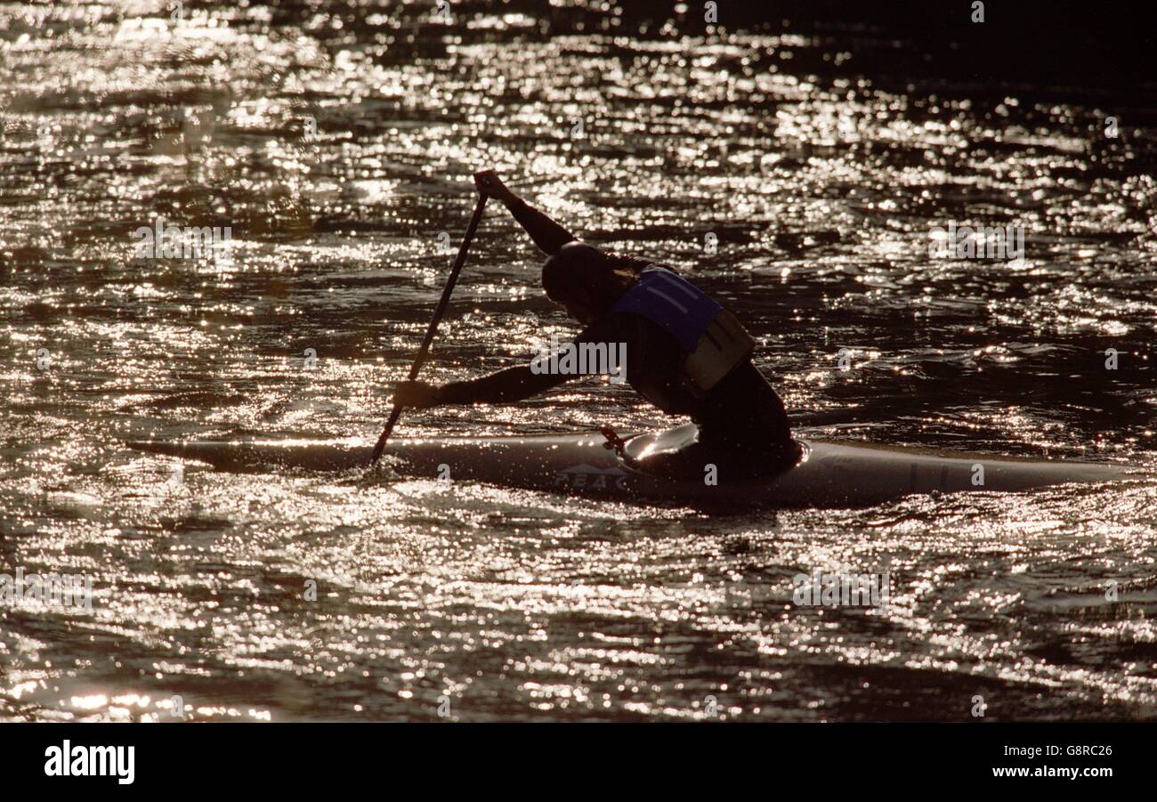 Wild Water Canoeing - British Canoe Slalom Championships - Canadian Singles - Llangollen, Wales. Mark Wilkinson Stock Photo