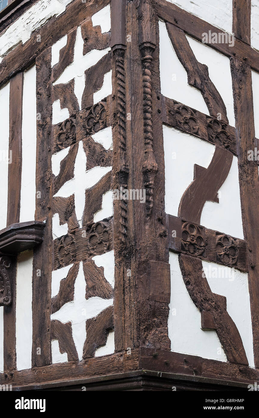 Albright Hussey Manor Hotel showing old Tudor part with half-timbered structure Stock Photo