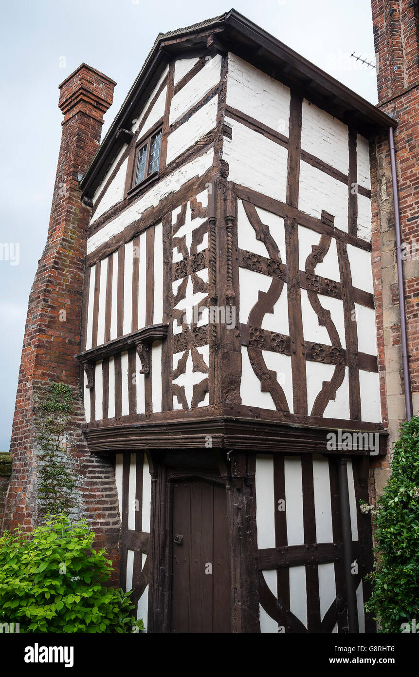 Albright Hussey Manor Hotel showing old Tudor part with half-timbered structure Stock Photo
