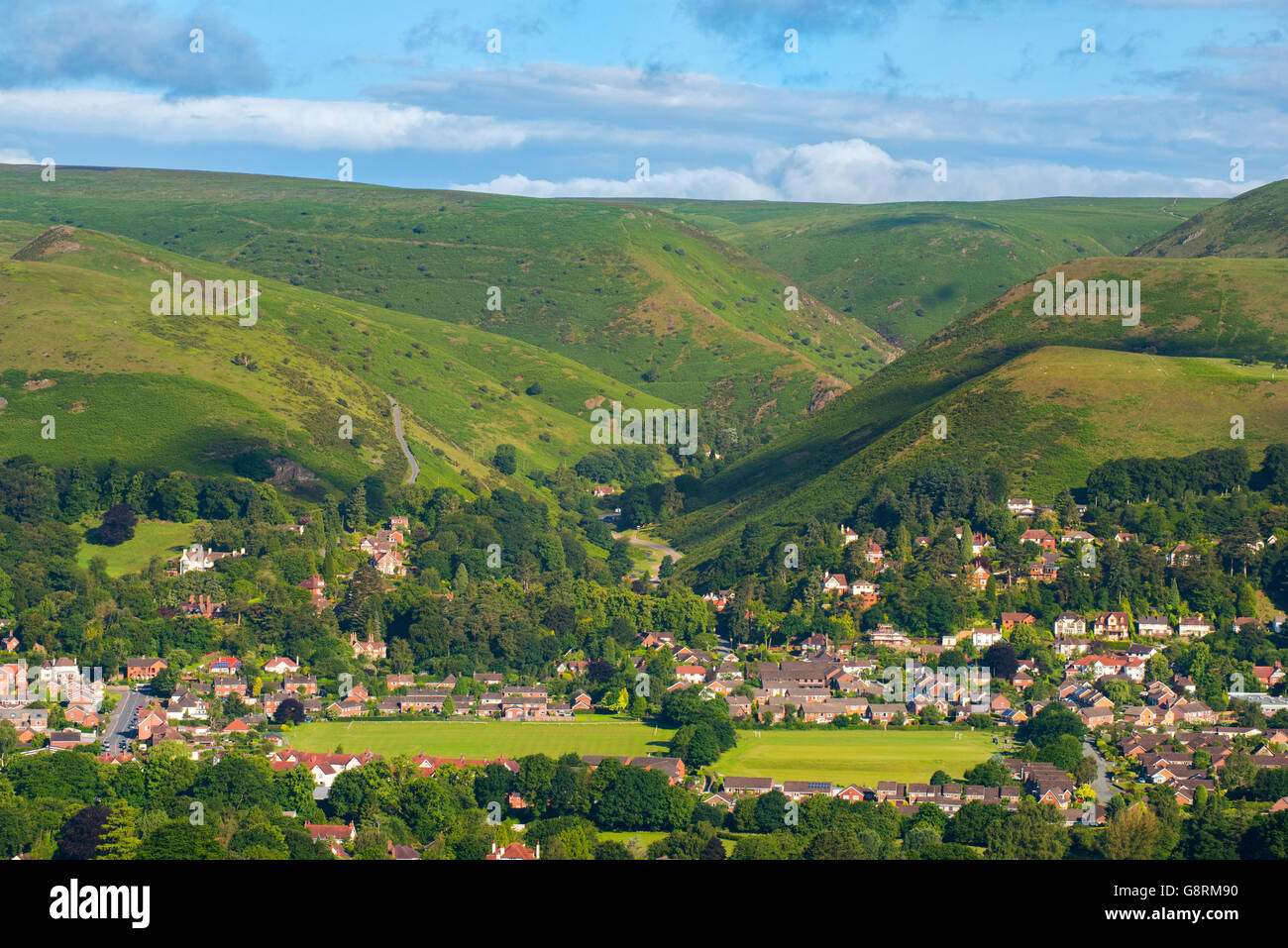 The town of Church Stretton and Carding Mill Valley seen from Gaer