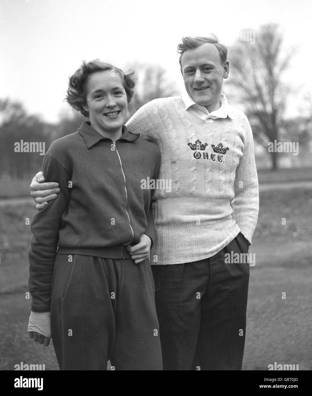 Rugby international Chris Winn and his wife, track athlete Valerie Ball, pictured in Richmond Park, Surrey. Chris has been recalled to the England rugby team for the match against Scotland at Murrayfield on Saturday, while Valerie hopes to be picked for the Great Britain athletic team competing in this year's Empire Games in Canada. Stock Photo