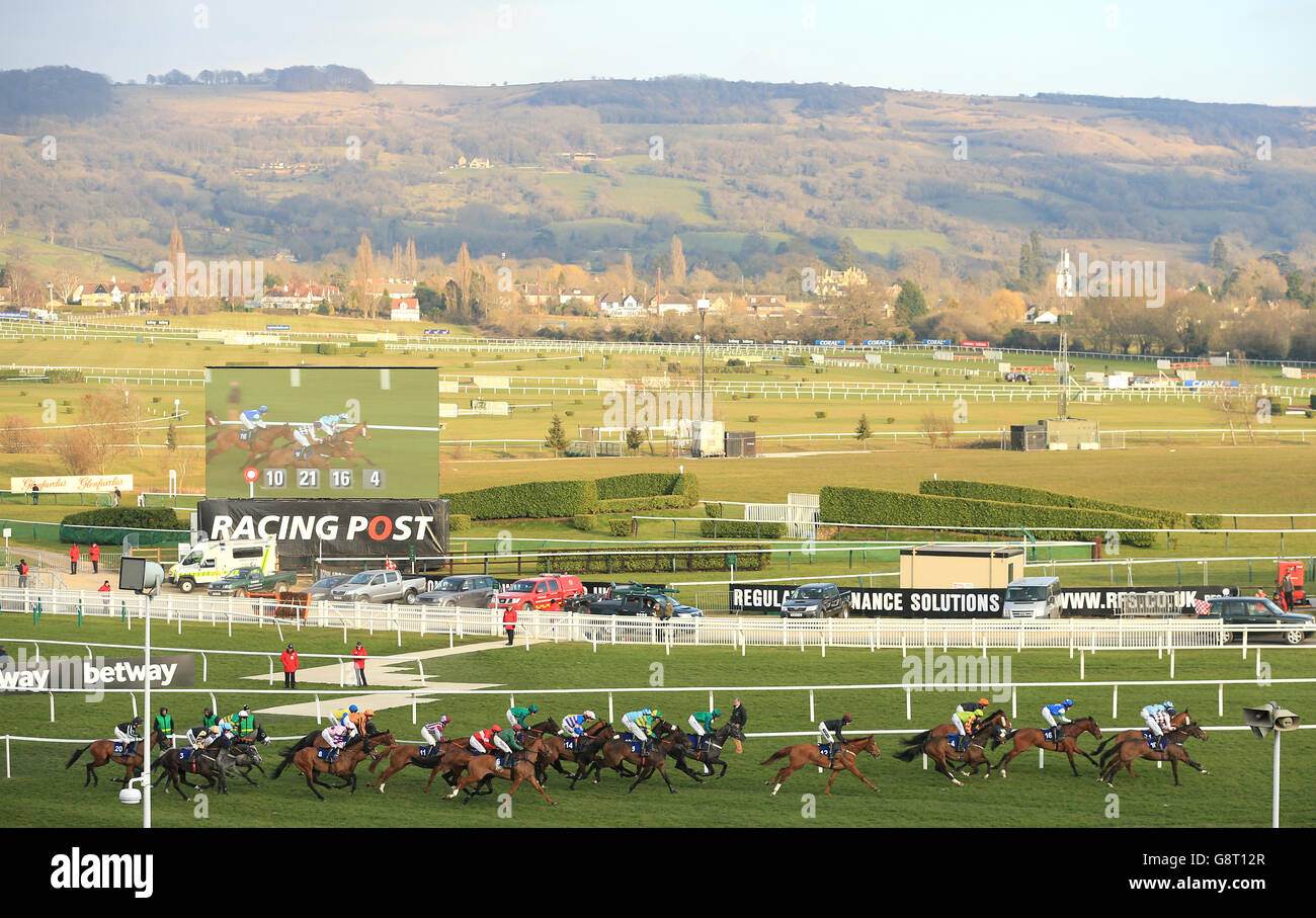 Action from the Fred Winter Juvenile Handicap Hurdle during Ladies Day ...