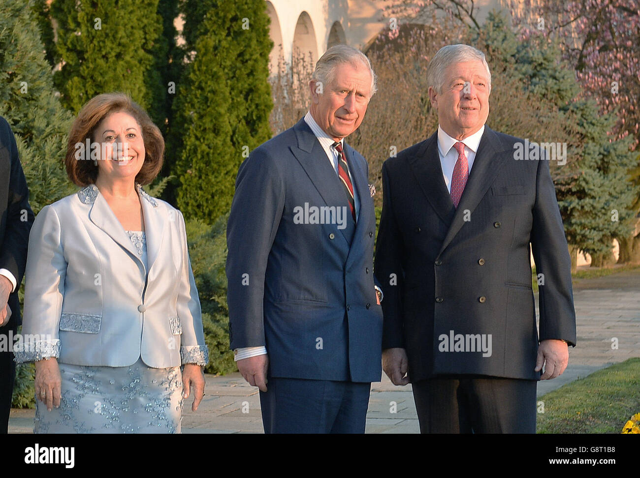 The Prince of Wales (centre) with Crown Prince Alexander Karadjordjevic of Serbia and Princess Katherine of Serbia, at the White Palace outside Belgrade Serbia, on the third day of their four country six day tour to the Balkans. Stock Photo