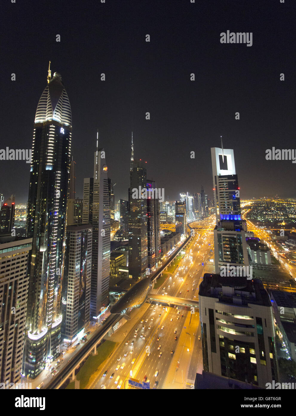 A view of the skyline at night of downtown Dubai, UAE. PRESS ASSOCIATION Photo. Picture date: Saturday March 26, 2016. Photo credit should read: Yui Mok/PA Wire Stock Photo