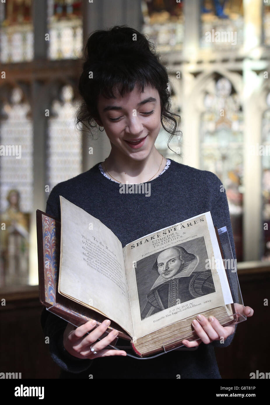 Patsy Ferrin Actor Patsy Ferran holds the first folio of William Shakespeare's ...