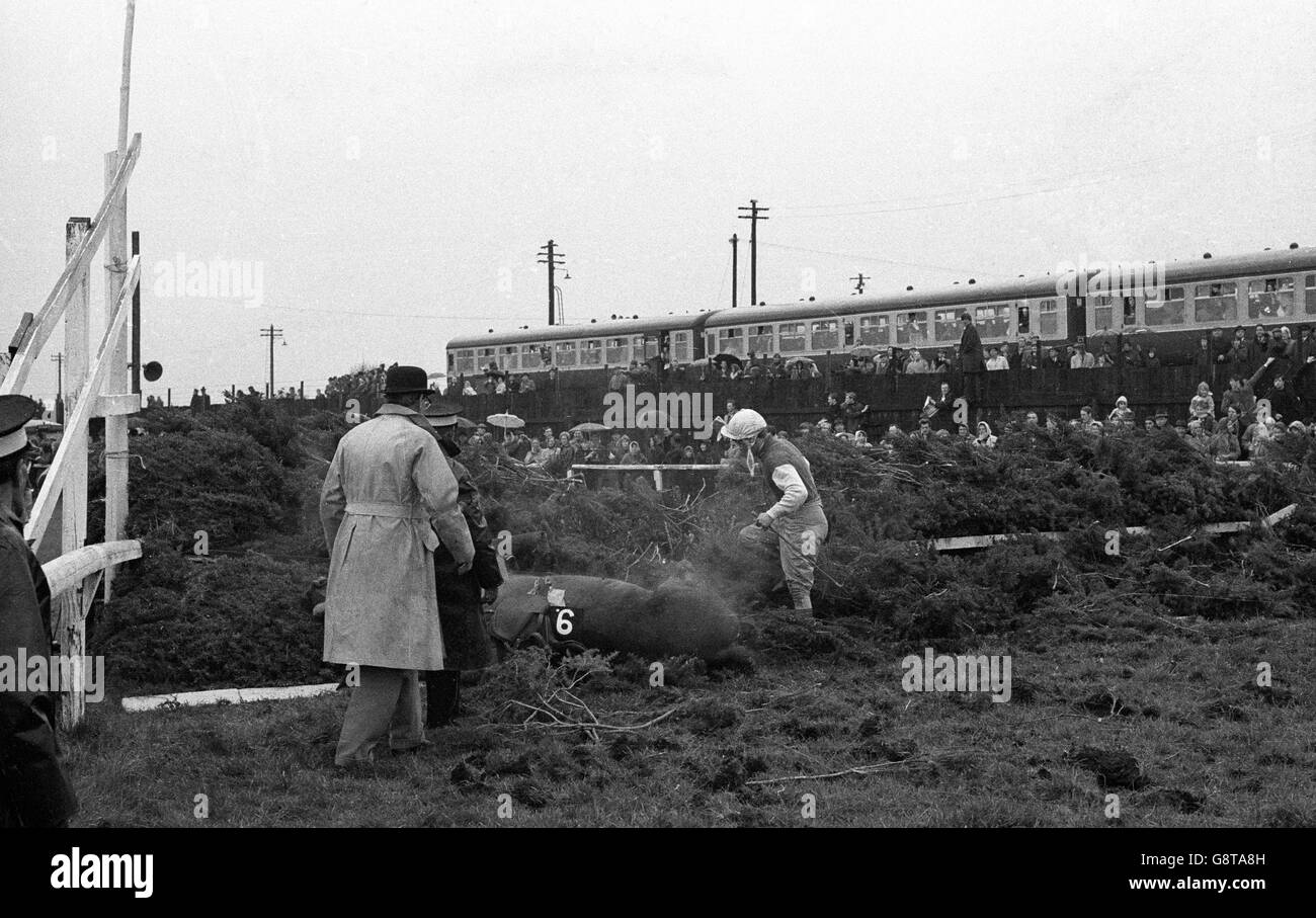 Jockey P.Buckley calls with his mount Limeking, after the great pile-up at Becher's Brook. Stock Photo