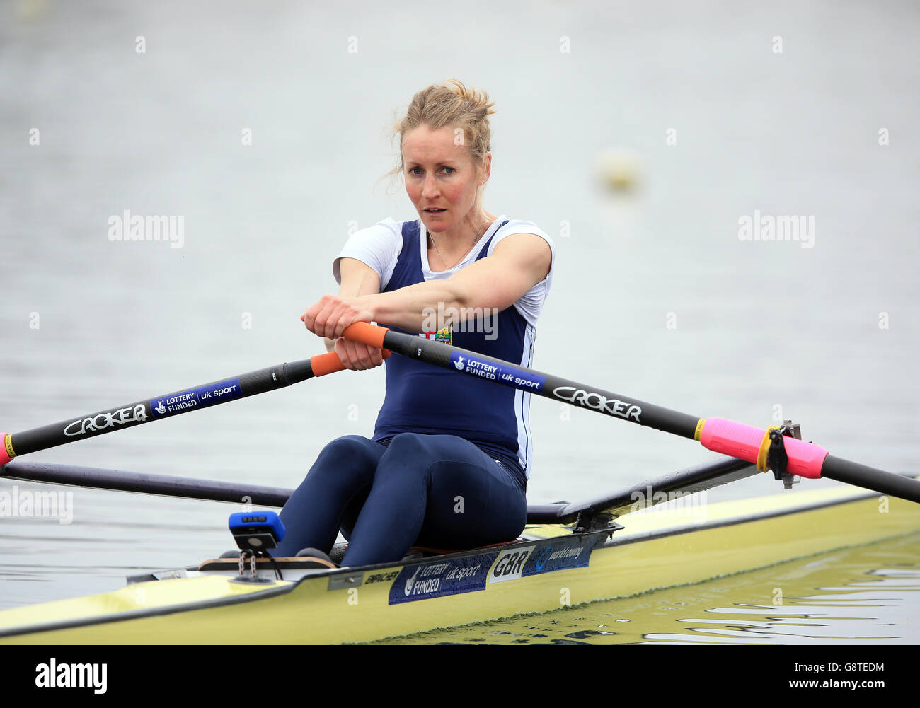 Imogen Walsh after the Women's LW1x A Final during the British Rowing Olympic Trials event at Caversham Lakes. Stock Photo