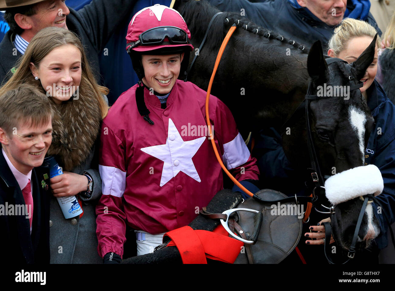 Bryan Cooper celebrates with Don Cossack after winning the Timico Cheltenham Gold Cup during Gold Cup Day of the 2016 Cheltenham Festival at Cheltenham Racecourse. Stock Photo
