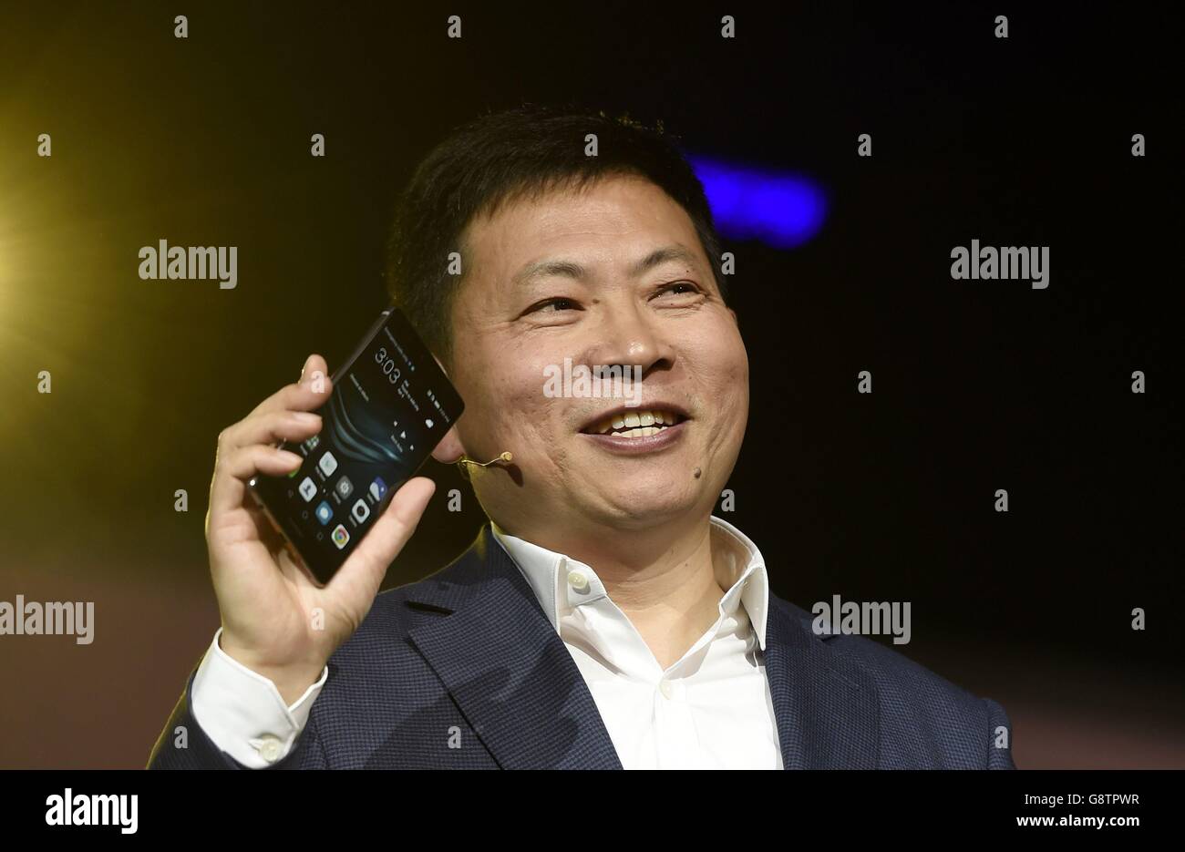Mr. Yu Chengdong (Richard Yu) CEO of Huawei Technologies Consumer Business Group at the Huawei product announcement of their P9 and P9 plus smartphones at Battersea Evolution in London. Stock Photo