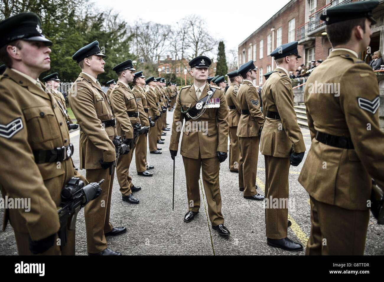 Soldier from 3rd Battallion The Rifles complete are inspected during a ...