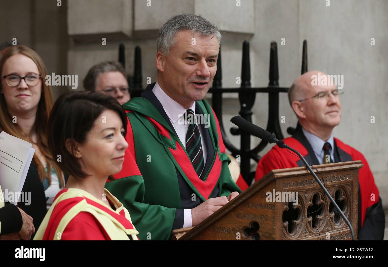Trinity College Dublin new scholars and fellows. Provost of Trinity College Dublin, Dr Patrick Prendergast announces new scholars and fellows for 2016. Stock Photo