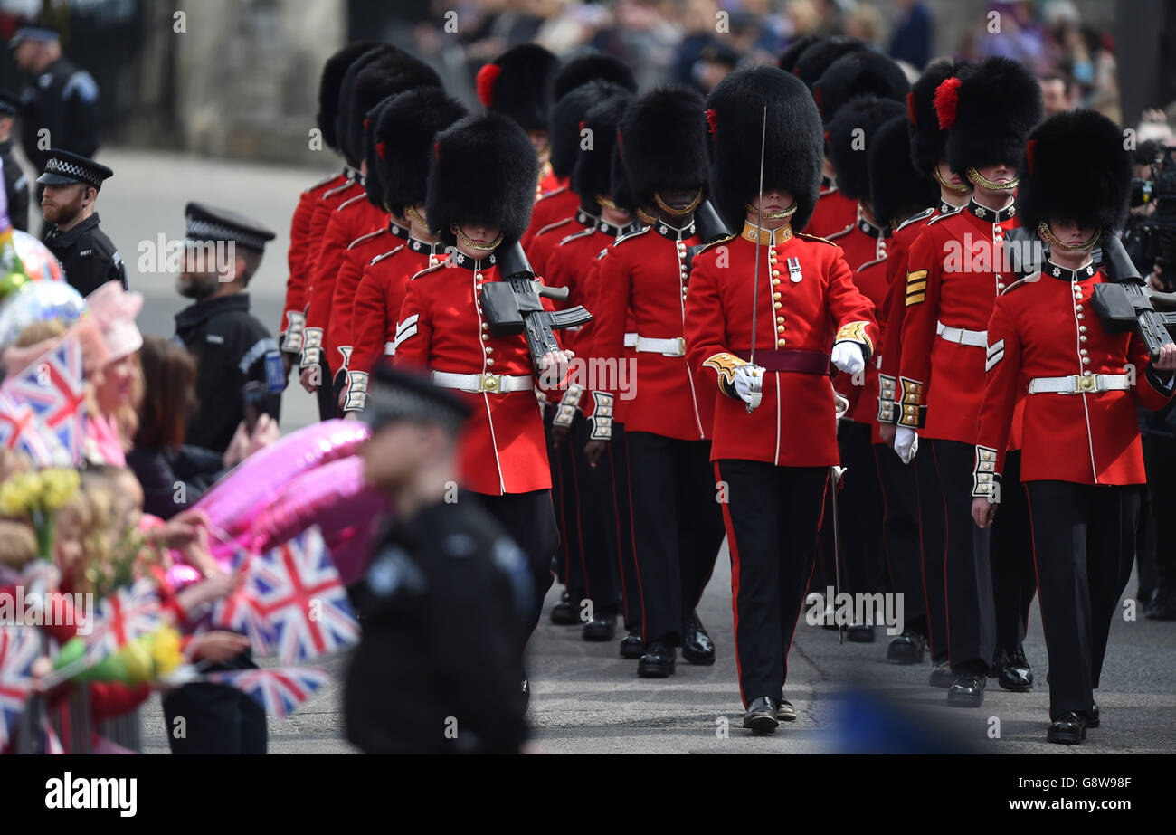 The Coldstream Guards after the changing of the guard outside Windsor ...