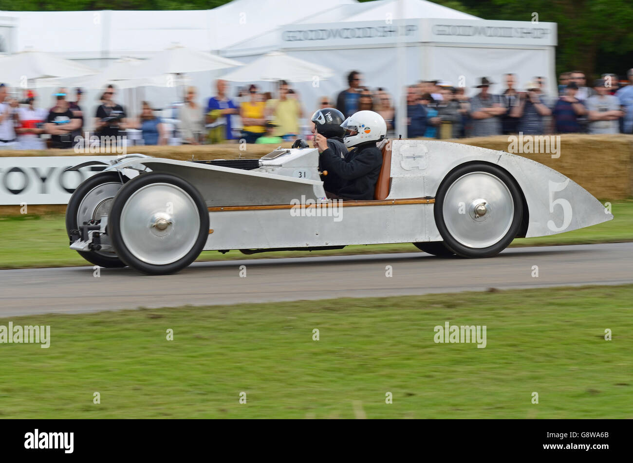 Avions Voisin C6 Laboratoire was a 1923 Grand Prix car, seen racing up the hill at the Goodwood Festival of Speed 2016 Stock Photo