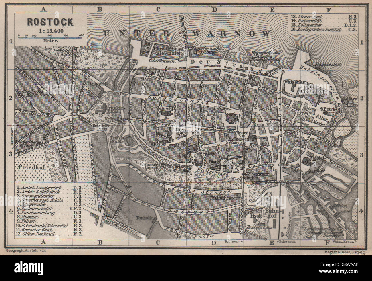ROSTOCK antique town city stadtplan. MecklenburgVorpommern karte, 1886