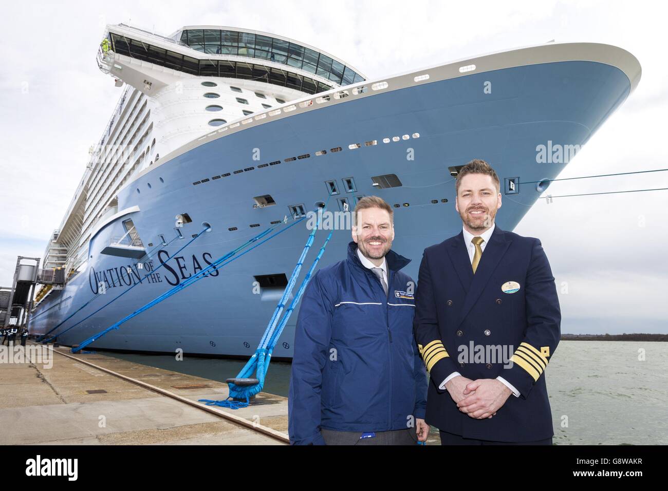 EDITORIAL USE ONLY Captain Henrik Loy (right) and Royal Caribbean's