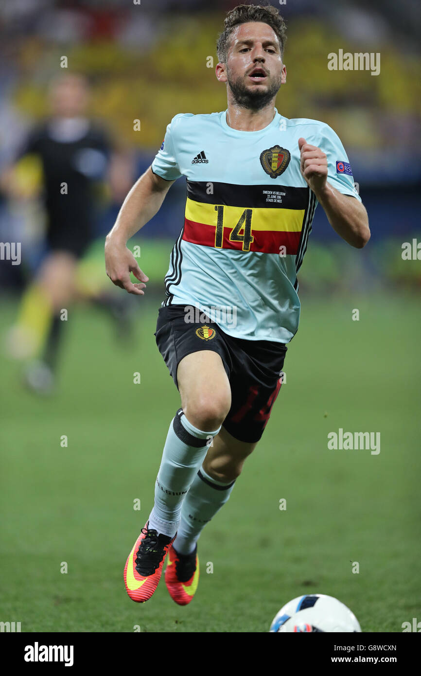 NICE, FRANCE - JUNE 22, 2016: Dries Mertens of Belgium controls a ball during UEFA EURO 2016 game against Sweden at Allianz Riviera Stade de Nice, City of Nice, France. Belgium won 1-0 Stock Photo