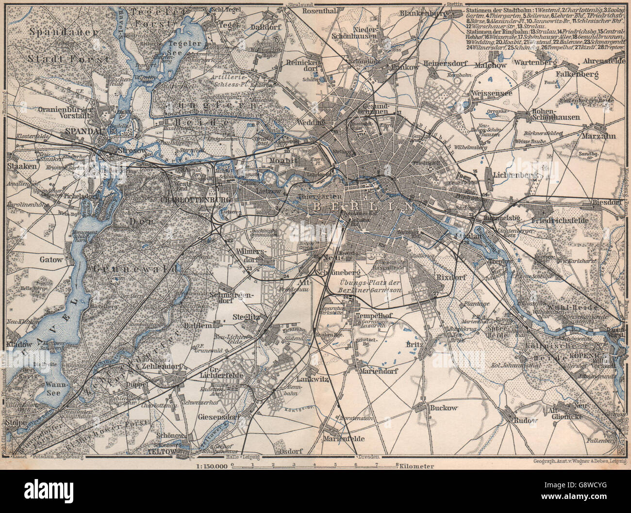 BERLIN & environs umgebung. Spandau Rixdorf Lichtenberg Zehlendorf, 1886 map Stock Photo