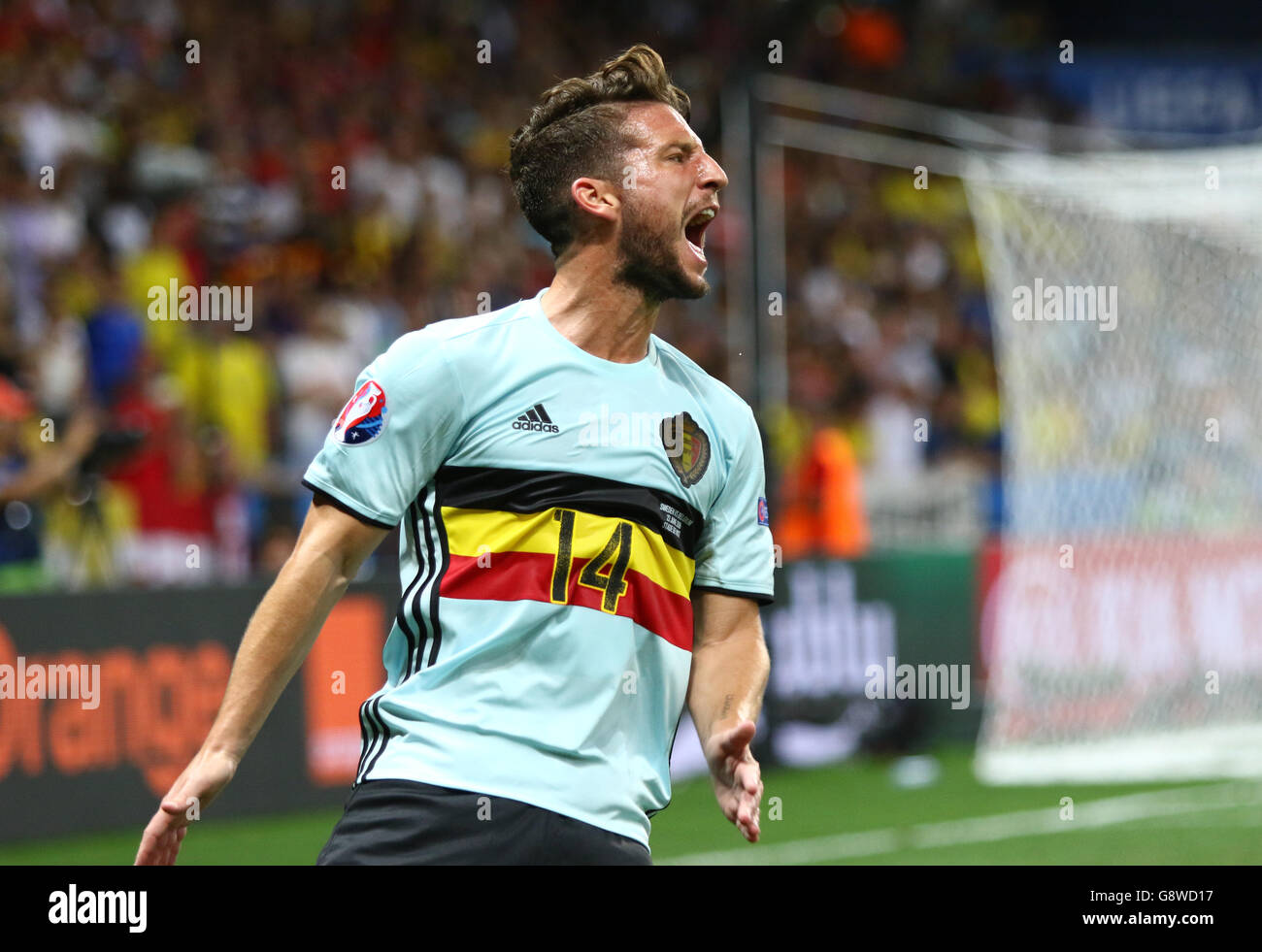 NICE, FRANCE - JUNE 22, 2016: Dries Mertens of Belgium reacts during UEFA EURO 2016 game against Sweden at Allianz Riviera Stade Stock Photo