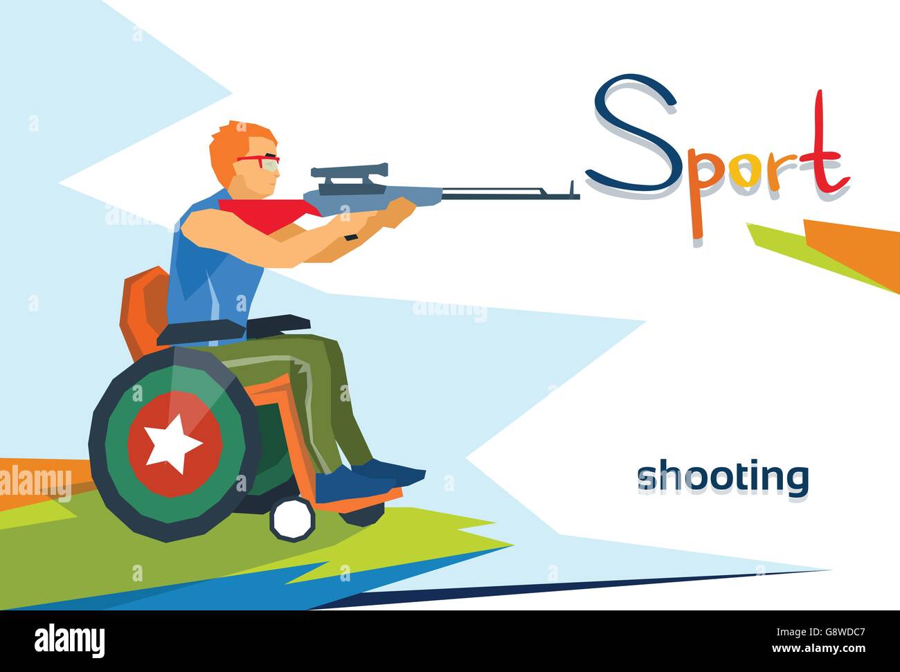 Disabled Athlete On Wheelchair Shooting Sport Competition Stock Vector