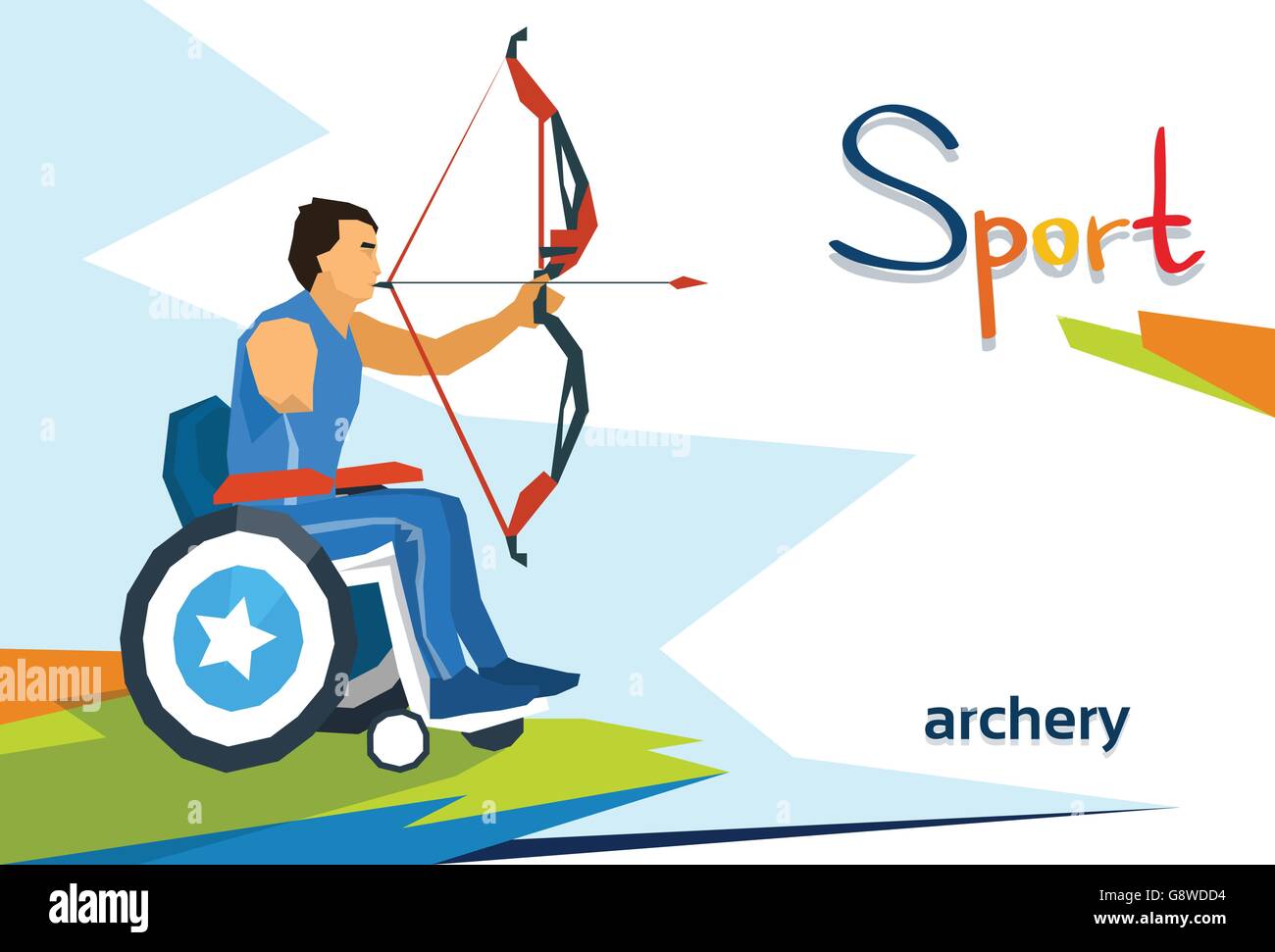 Disabled Athlete On Wheelchair Archery Sport Competition Stock Vector