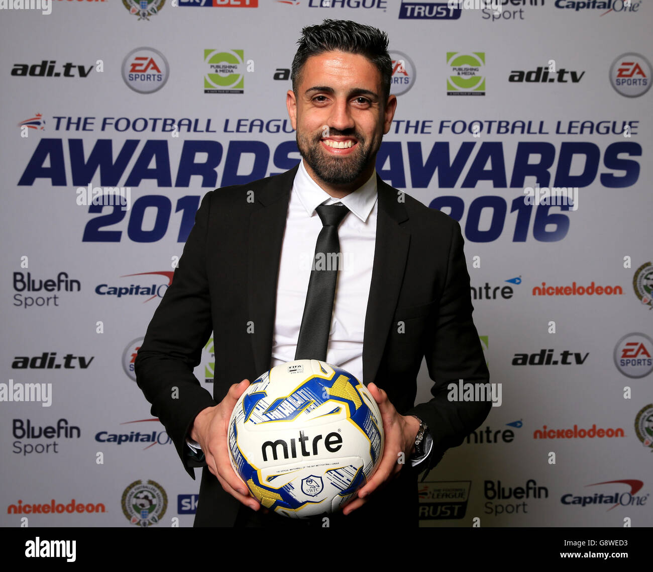 The Football League Awards 2016 - Manchester Central - Manchester. Sheffield Wednesday's Marco Matias receives the Mitre Goal of the Year at tonight's Football League Awards held in Manchester. Stock Photo