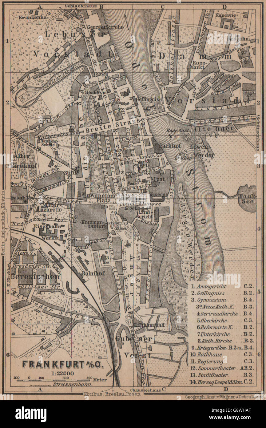 FRANKFURT AN DER ODER antique town city stadtplan. Hessen karte, 1900 old map Stock Photo