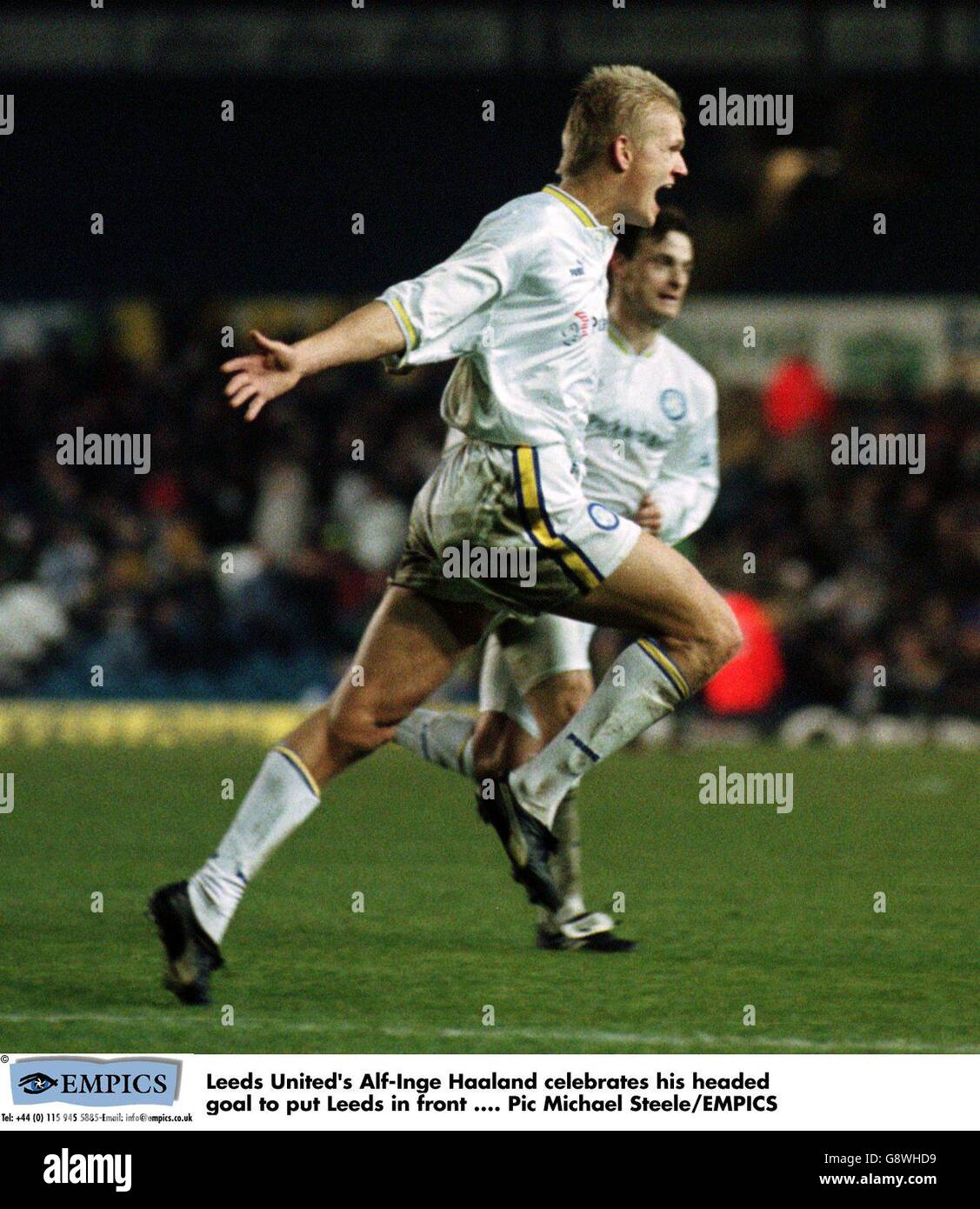 Soccer - FA Carling Premiership - Leeds United v West Ham United. Leeds United's Alf-Inge Haaland celebrates Stock Photo