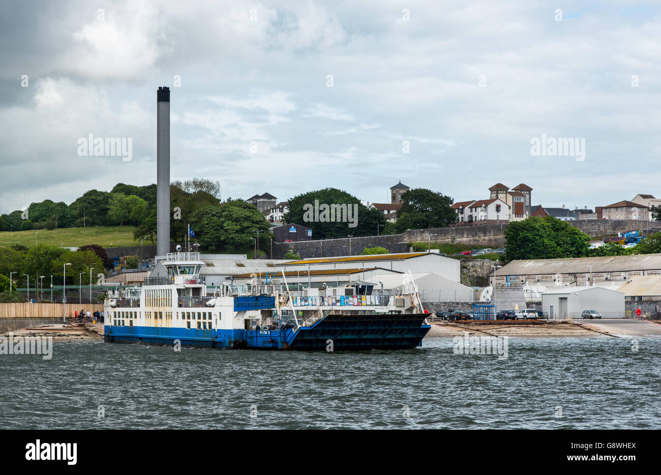 The Torpoint chain ferry at its Devonport station. Stock Photo