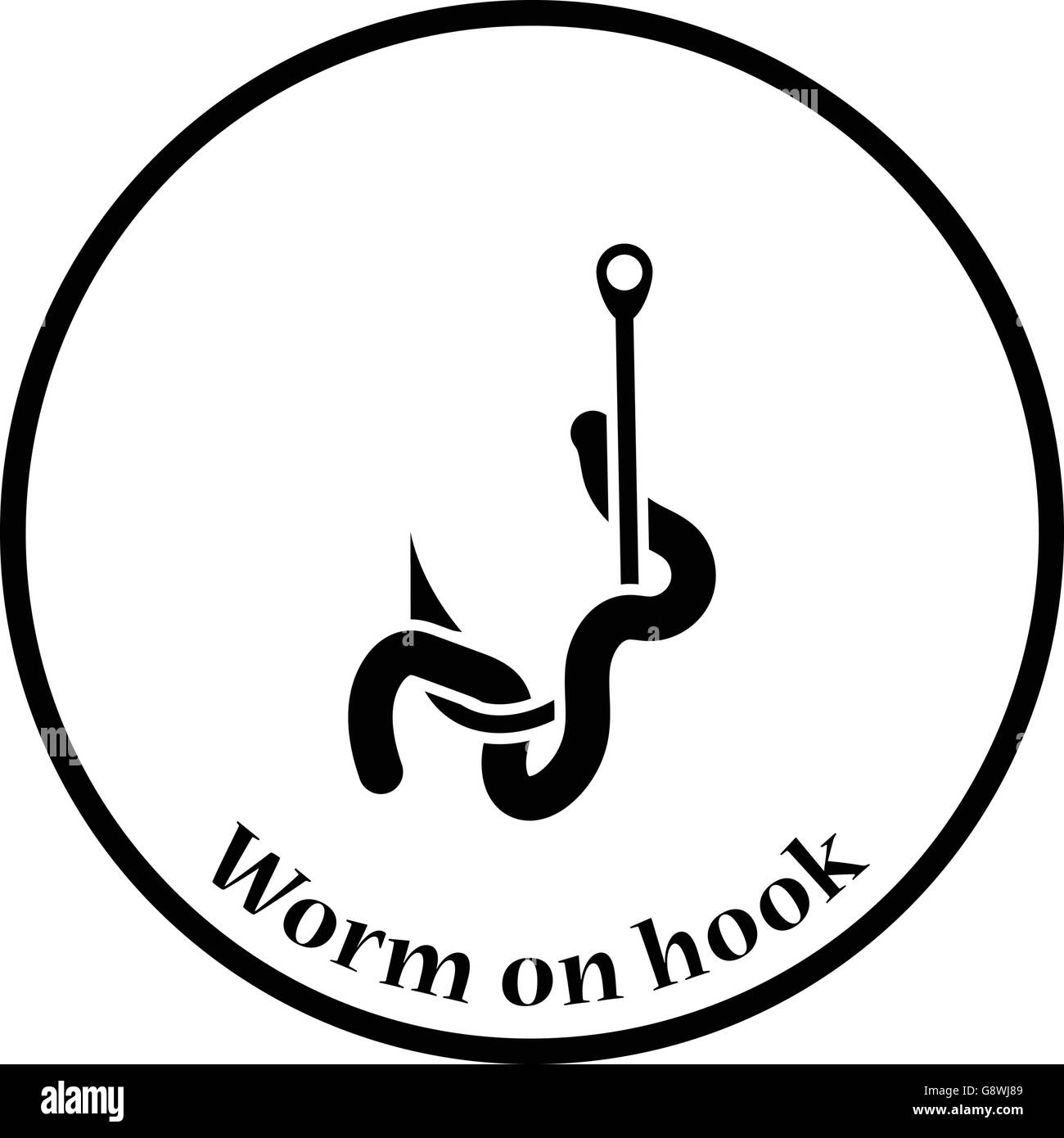Icon of worm on hook. Thin circle design. Vector illustration. Stock Vector