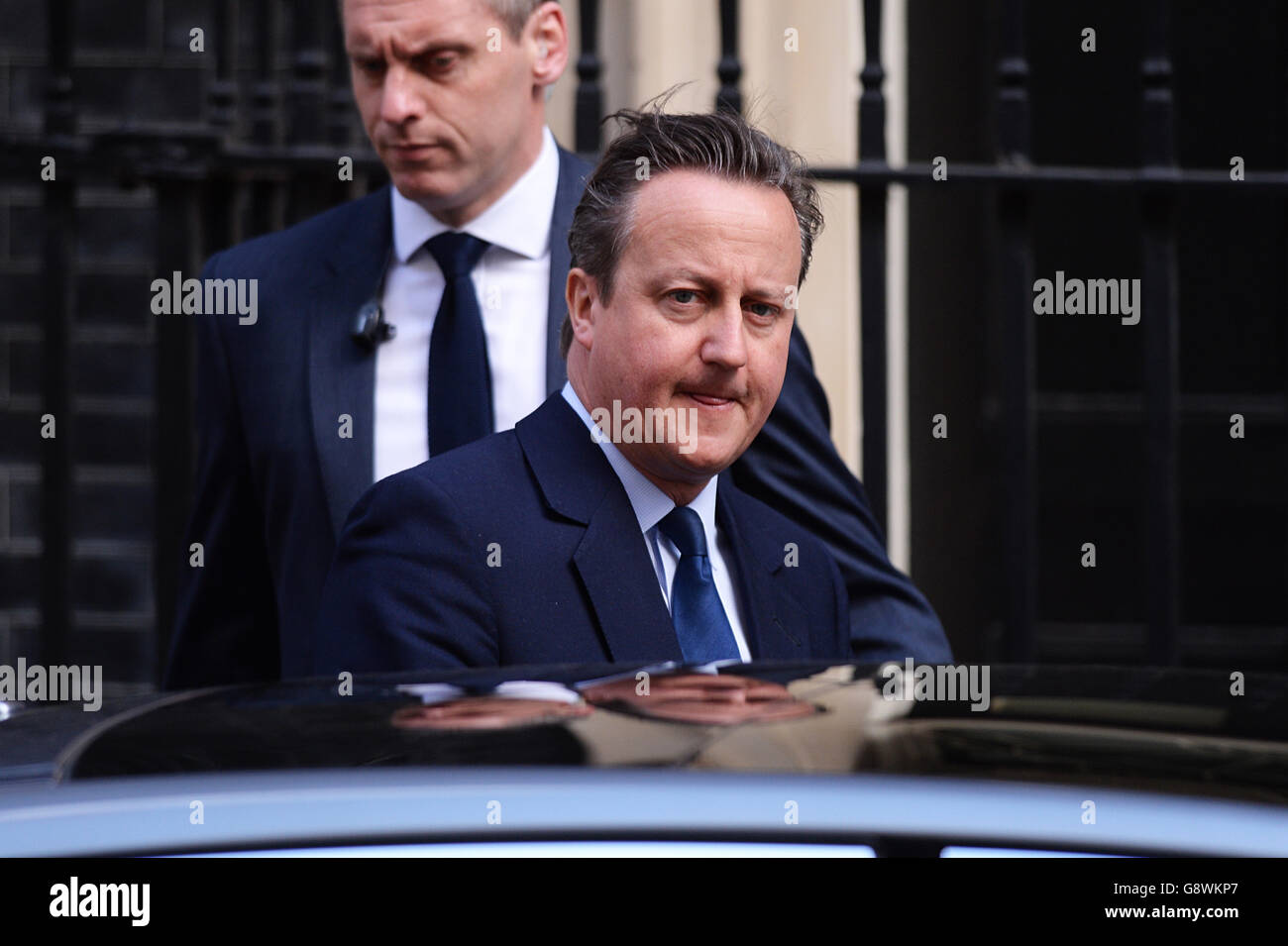 Prime Minister David Cameron leaves 10 Downing Street in London for the House of Commons to face Prime Minister's Questions. Stock Photo