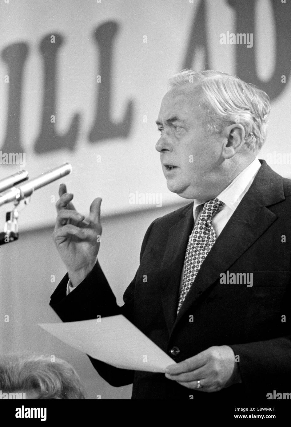 Harold Wilson speaking at the start of the Labour Party's one-day special conference on the Common Market in the Michael Sobell Sports Centre in London. Stock Photo