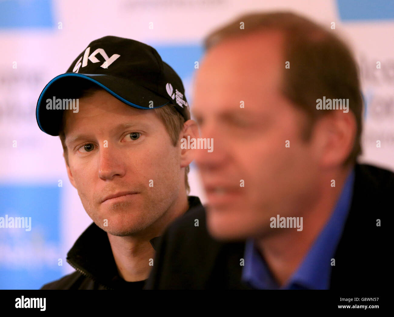 Team Sky's Lars Petter Nordhaug during a press conference at the Yorkshire Air Museum, York. Stock Photo