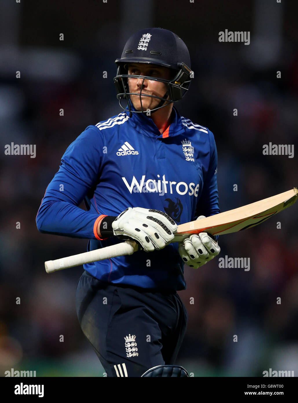 England's Jason Roy walks after being dismissed by Sri Lanka's Nuwan Pradeep during the Royal London One Day International Series at the Kia Oval, London. Stock Photo