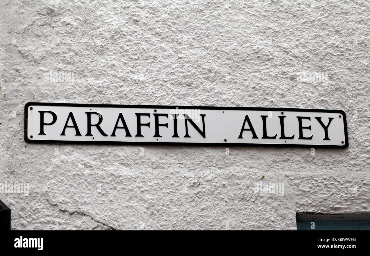 paraffin alley sign. Unusual street name in Keswick, Cumbria, Lake