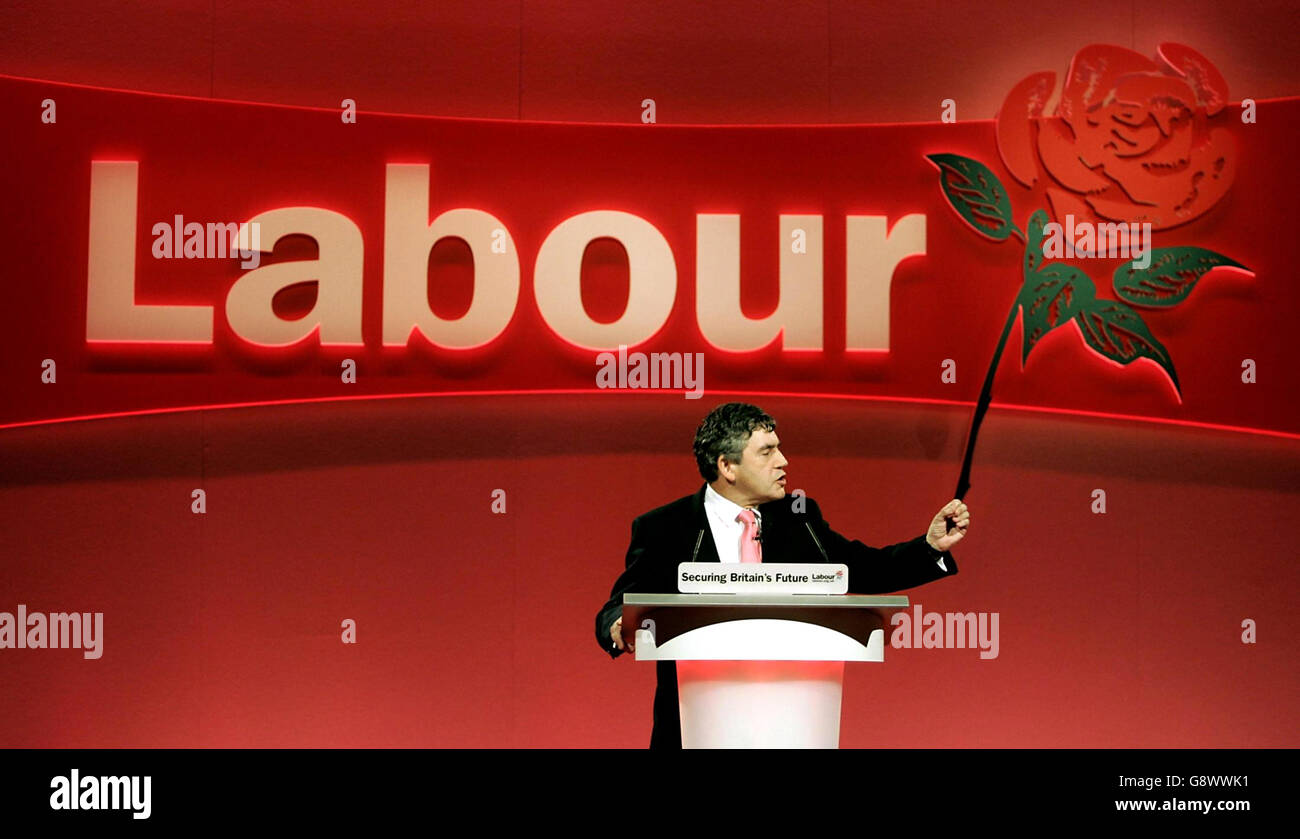 Britain's Chancellor, Gordon Brown on stage at the Labour Party conference in Brighton. Stock Photo