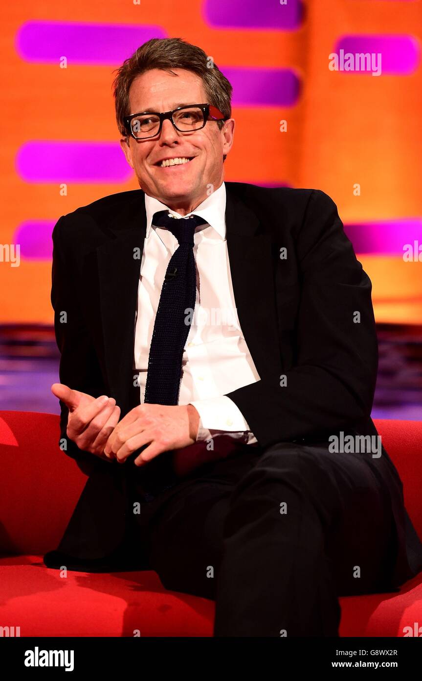 Hugh Grant during the filming of the Graham Norton Show at the London Studios in London, to be broadcast on BBC1 tomorrow. Stock Photo
