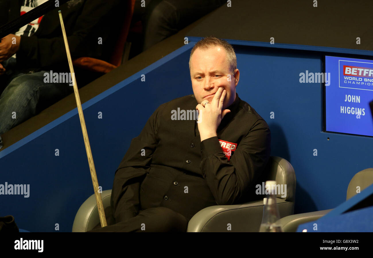 John Higgins during day nine of the Betfred Snooker World Championships at the Crucible Theatre, Sheffield. Stock Photo