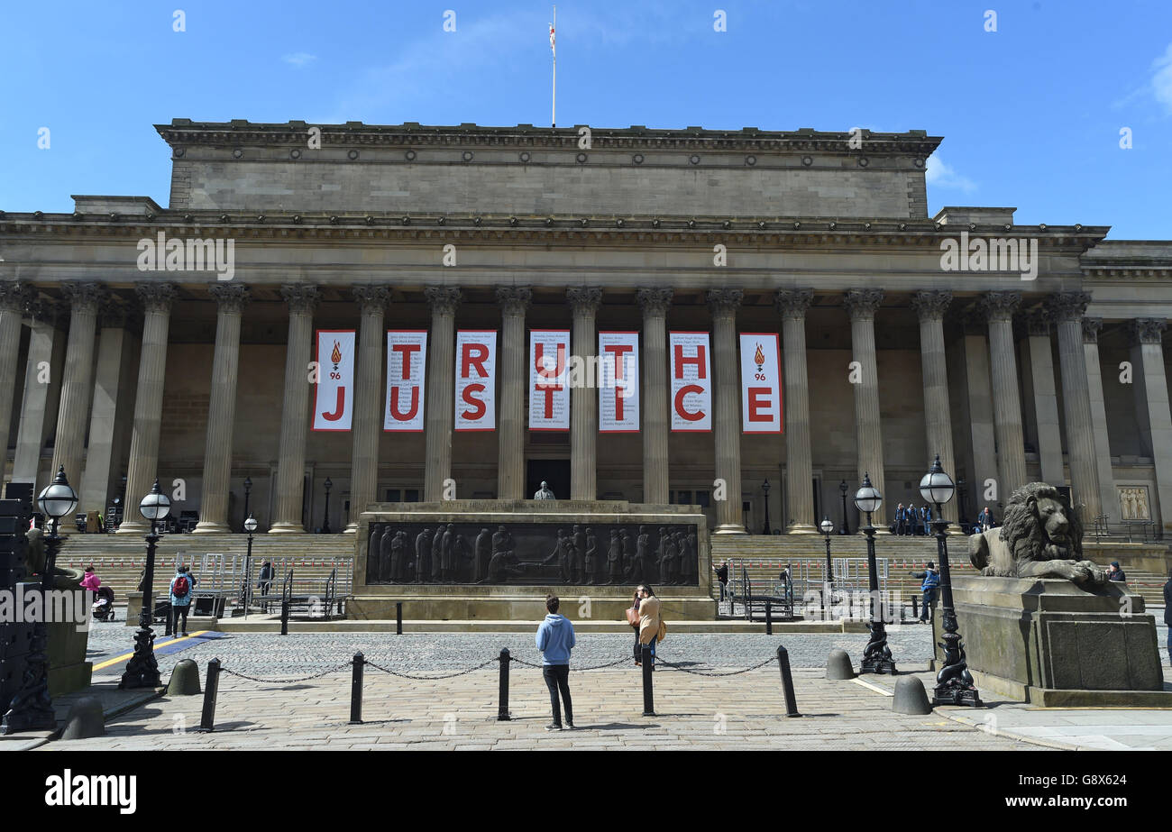 A Giant Banner Is Unveiled At St Georges Hall In Liverpool After The Inquest Jury Ruled The 96 0694