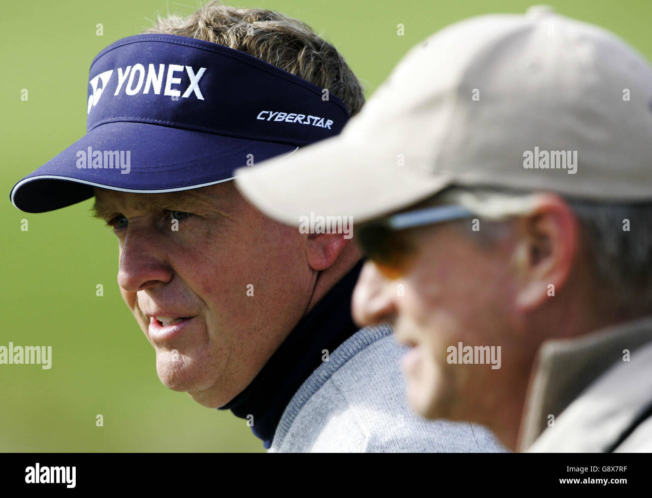 American Actor Michael Douglas (R) with Colin Montgomerie during round one of the Dunhill Links Championships, at Carnoustie, Thursday September 29, 2005. PRESS ASSOCIATION Photo. Photo credit should read: Andrew Milligan/PA. Stock Photo