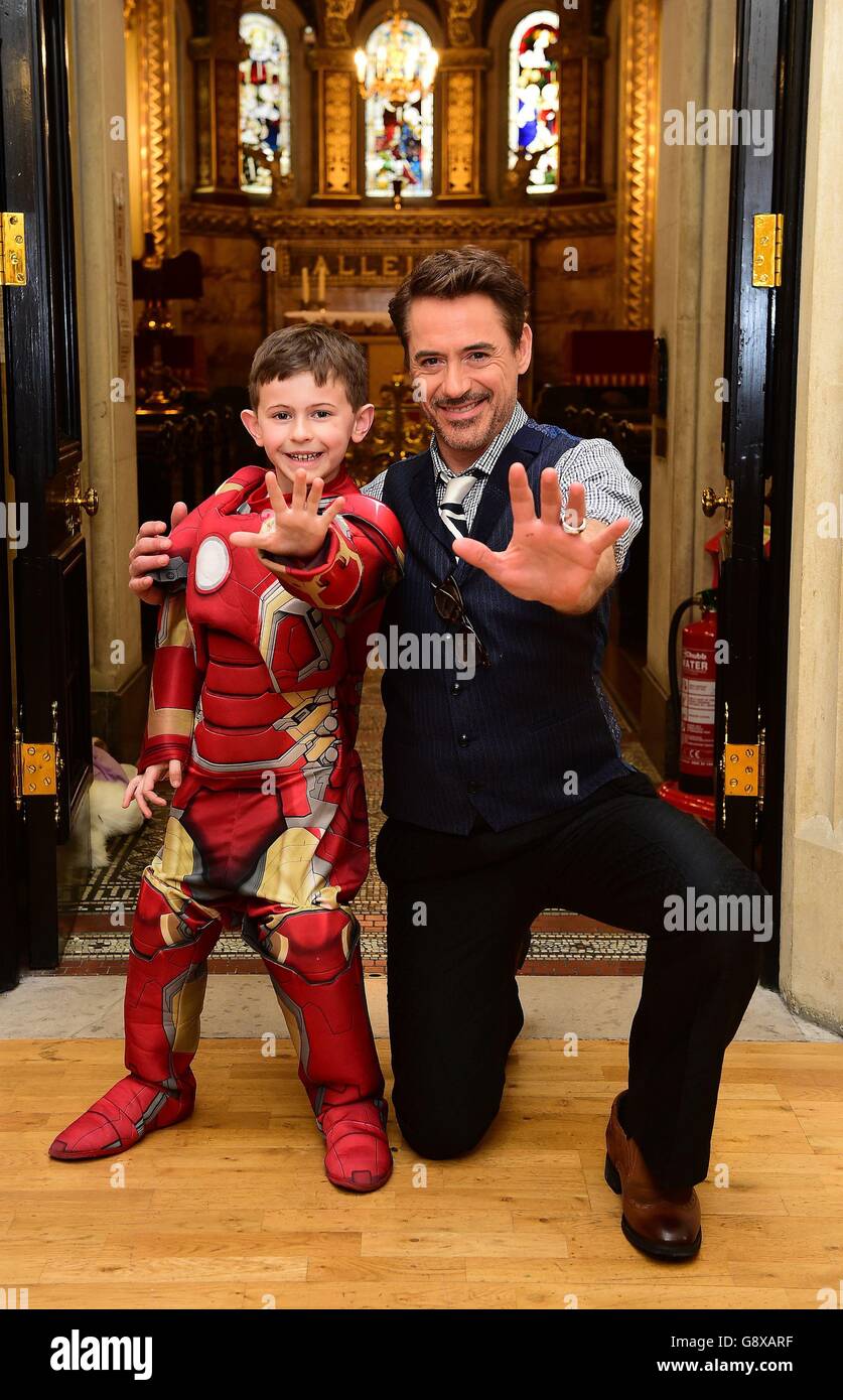 Iron Man actor Robert Downey Jr meets Seven-year-old Ethan Miller, from