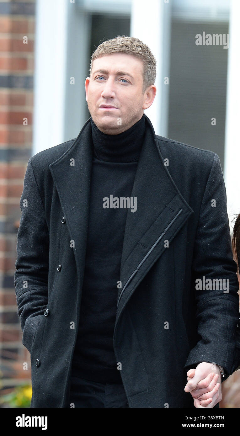 Christopher Maloney arriving at Golders Green Crematorium in north London for the funeral of David Gest. Stock Photo