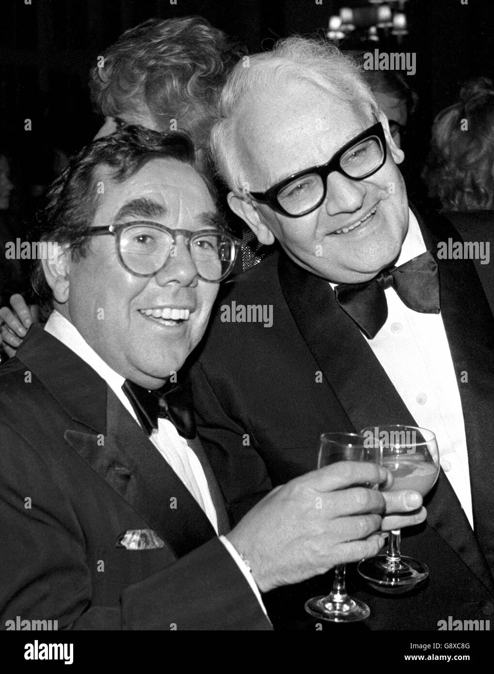 Theatre - Harold Fielding's Ziegfeld - Backstage Party - London. Comedians Ronnie Corbett (left) and Ronnie Barker, the BBC's comic team, 'The Two Ronnies'. Stock Photo