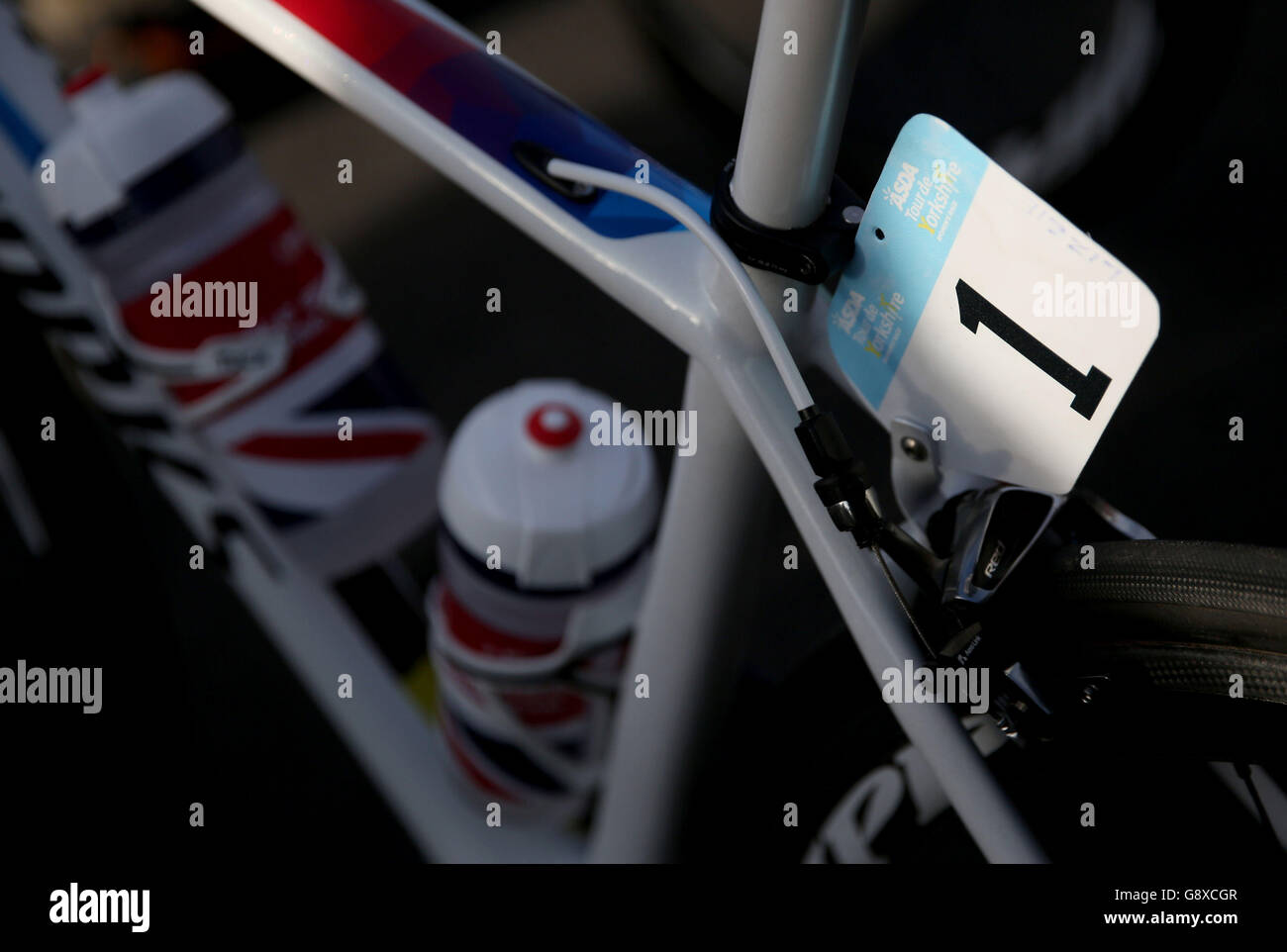 2016 Tour de Yorkshire - Stage Two - Otley to Doncaster. The number one on Team Great Britain's Lizzie Armitstead's bike during the Women's Tour de Yorkshire. Stock Photo