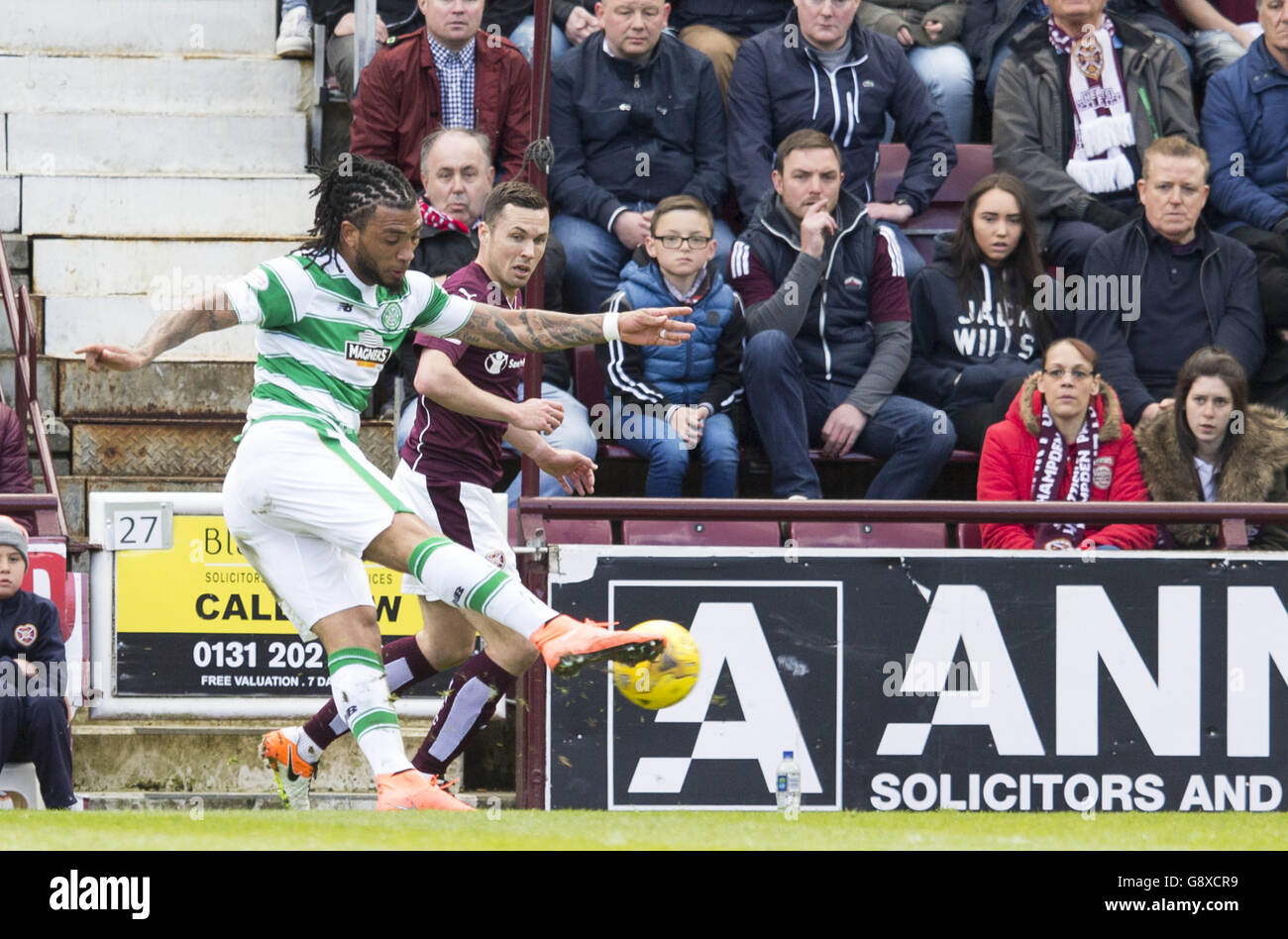 Celtic's Colin Kazim Richards scores his side's first goal of the game during the Ladbrokes Scottish Premiership match at Tynecastle Stadium, Edinburgh. Stock Photo