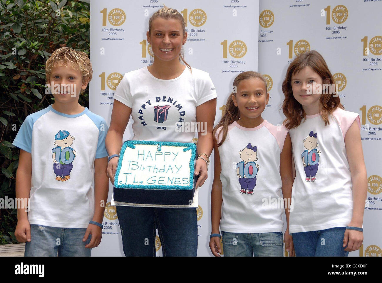 (From left to right) Luke Taylor from Brentwood, Coleen McLoughlin, Megan Craddock from Bedford and Sophie Olsen from St.Albans during a photocall at Great Ormond Street Hospital in central London Tuesday 4 October 2005, to officially launch the 10th anniversary of Jeans for Gene's Day, which will take place on Friday. The event raises funds for children with genetic conditions around the UK. Coleen's sister, Rosie, suffers from Rett Syndrome and the Rett Syndrome Association is a benefiting charity. PRESS ASSOCIATION PHOTO. Photo credit should read: Ian West/PA Stock Photo