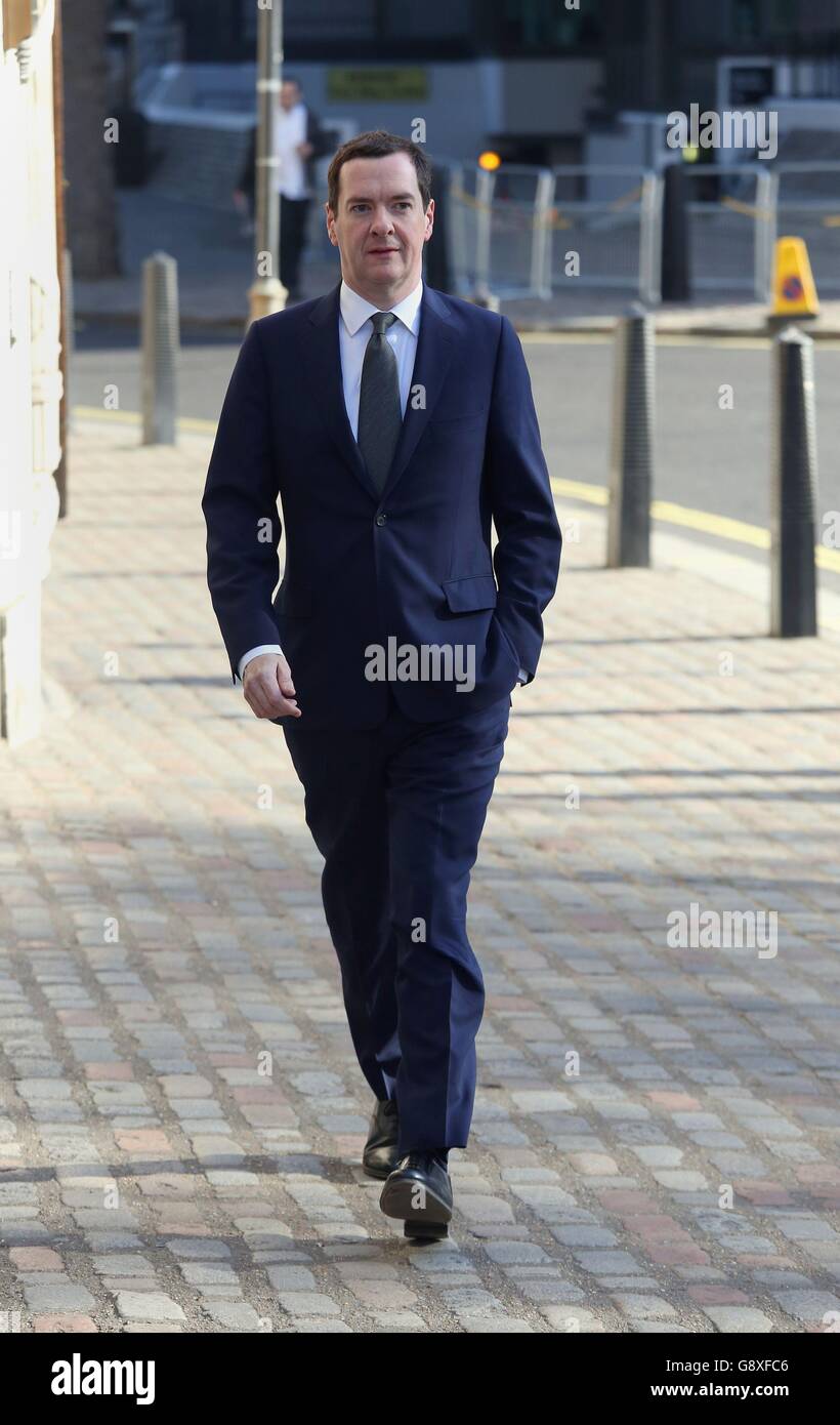 Chancellor George Osborne arrives to cast his vote at a polling station in Westminster, central London. Stock Photo